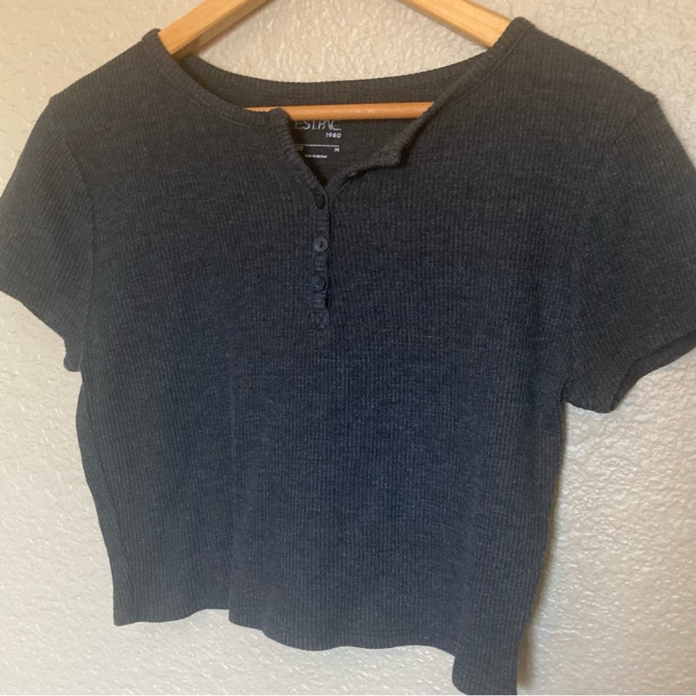 EST. PAC Dark Gray Casual Soft Button Design Cotton Short Sleeve Top Medium